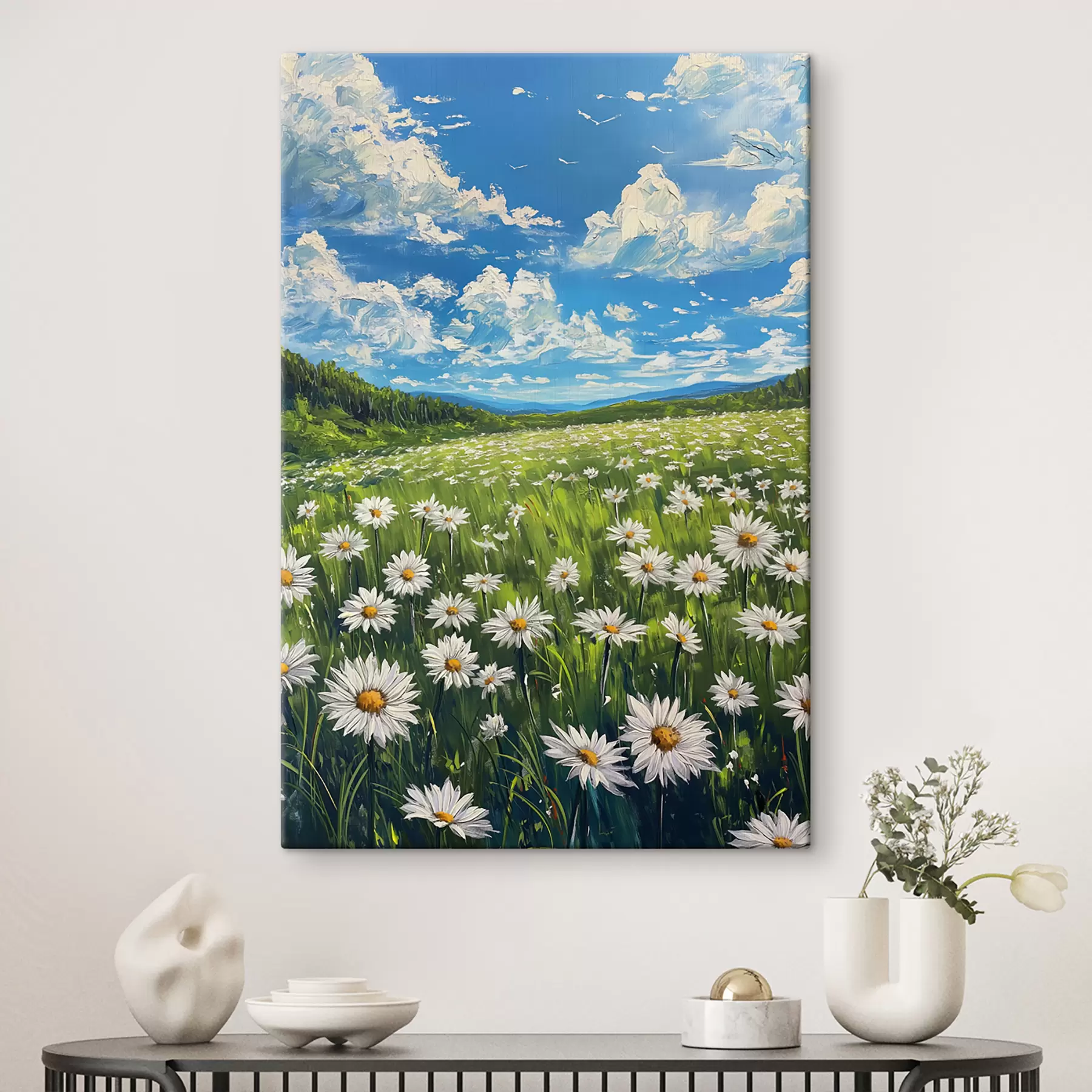 Fototapete Landschaft mit Gänseblümchen auf dem Feld s40255