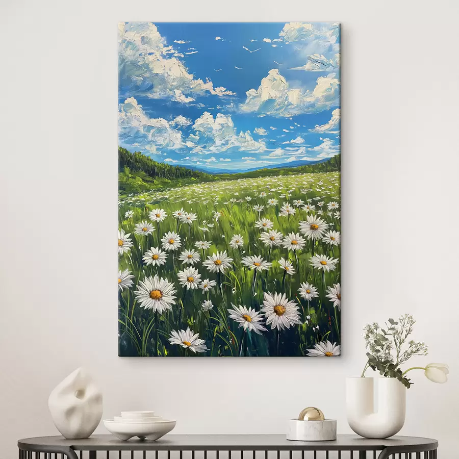 Wandbilder Landschaft mit Gänseblümchen auf dem Feld s40255