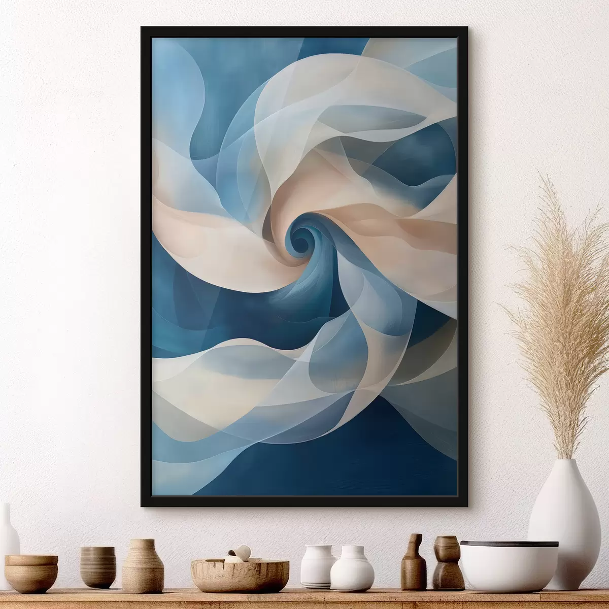 Poster abstrakter Wirbel beige-blau f40249