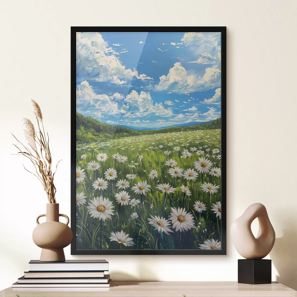 Poster Landschaft mit Gänseblümchen auf dem Feld f40255