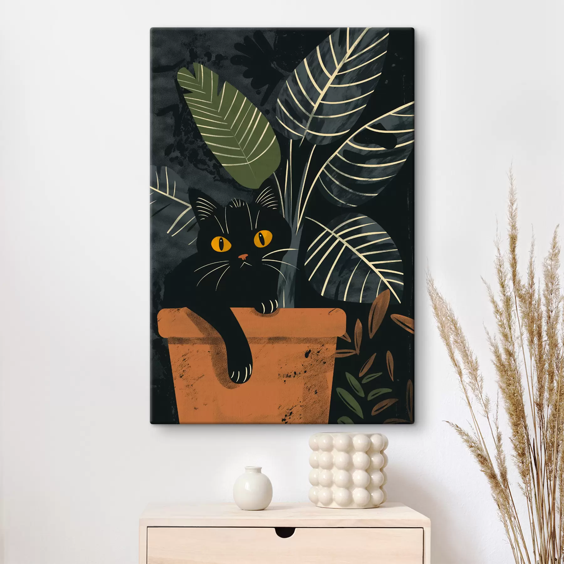 Fototapete Katze in einem Topf mit einer Blume s40268