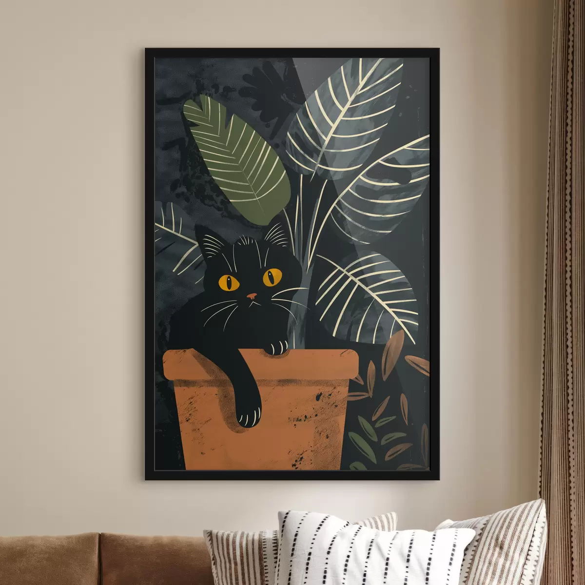 Poster Katze in einem Topf mit einer Blume f40268
