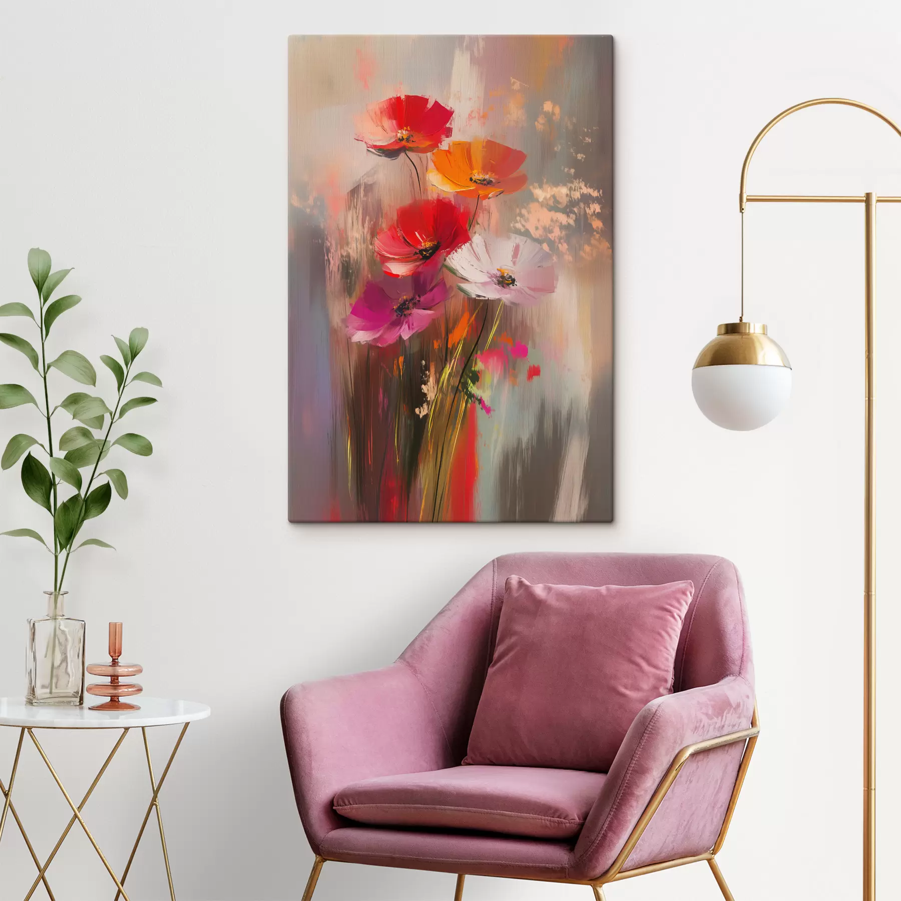 Fototapete Abstrakte helle Blumen mit Pinselstrichen s40283