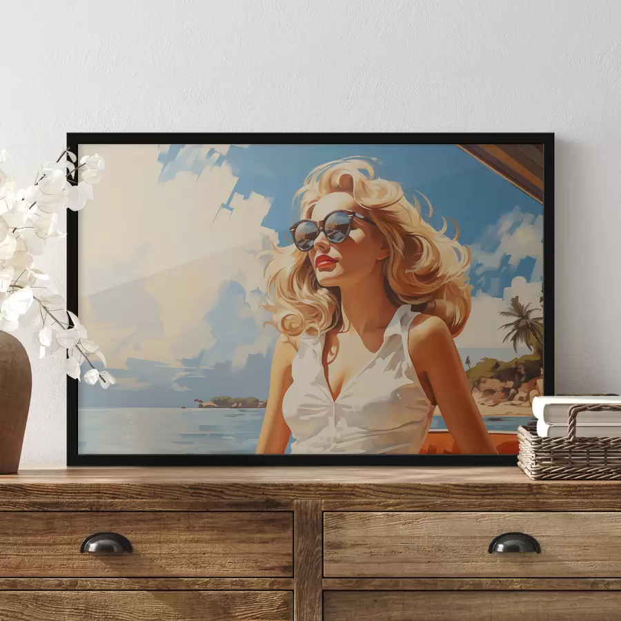 Fototapete Blondes Mädchen auf dem Meer Hintergrund Illustration f40321