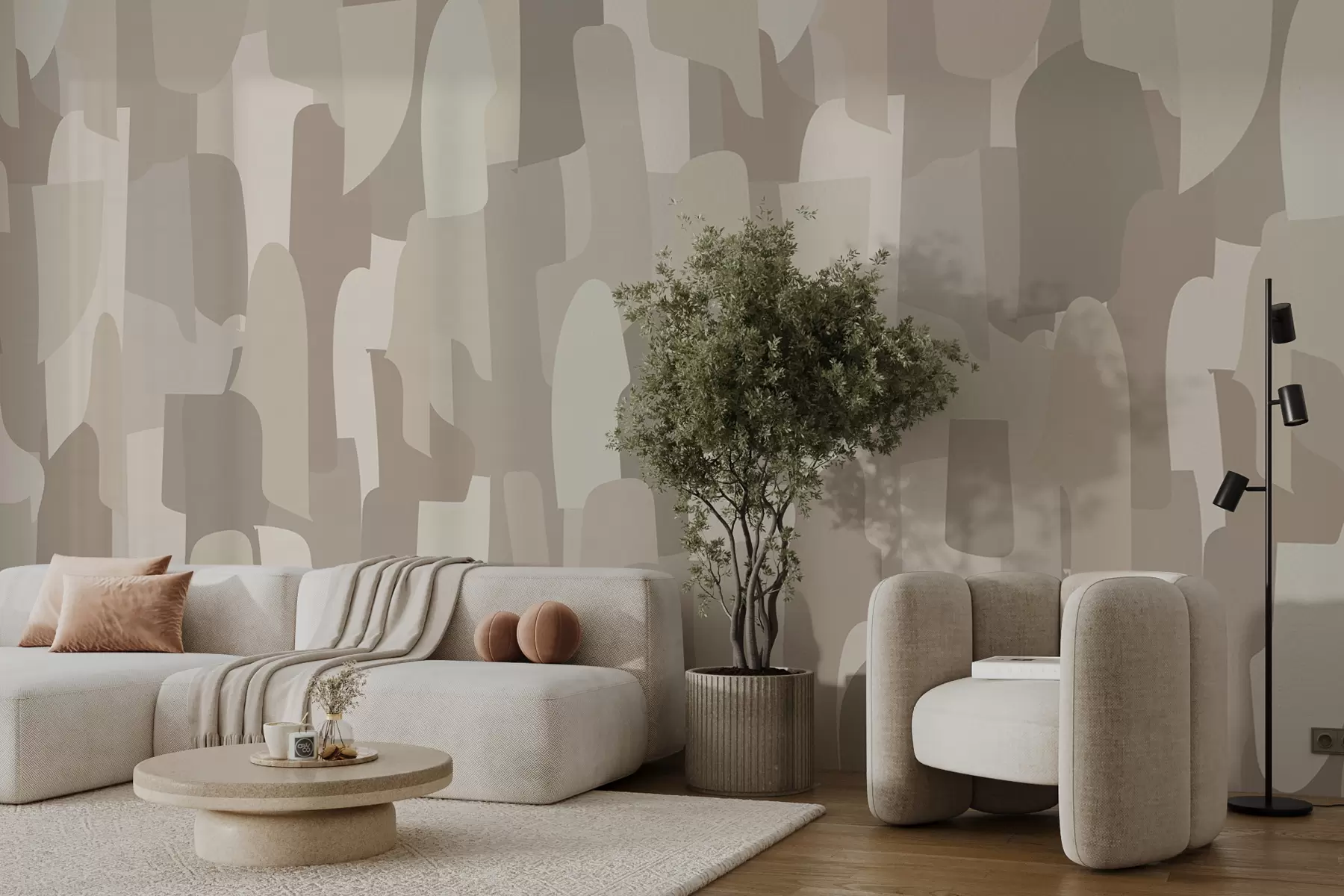 Fototapete abstrakte moderne Kunsttapete in Beigetönen mit Imitation farbiger Stücke, für stilvolles Innendesign w00987