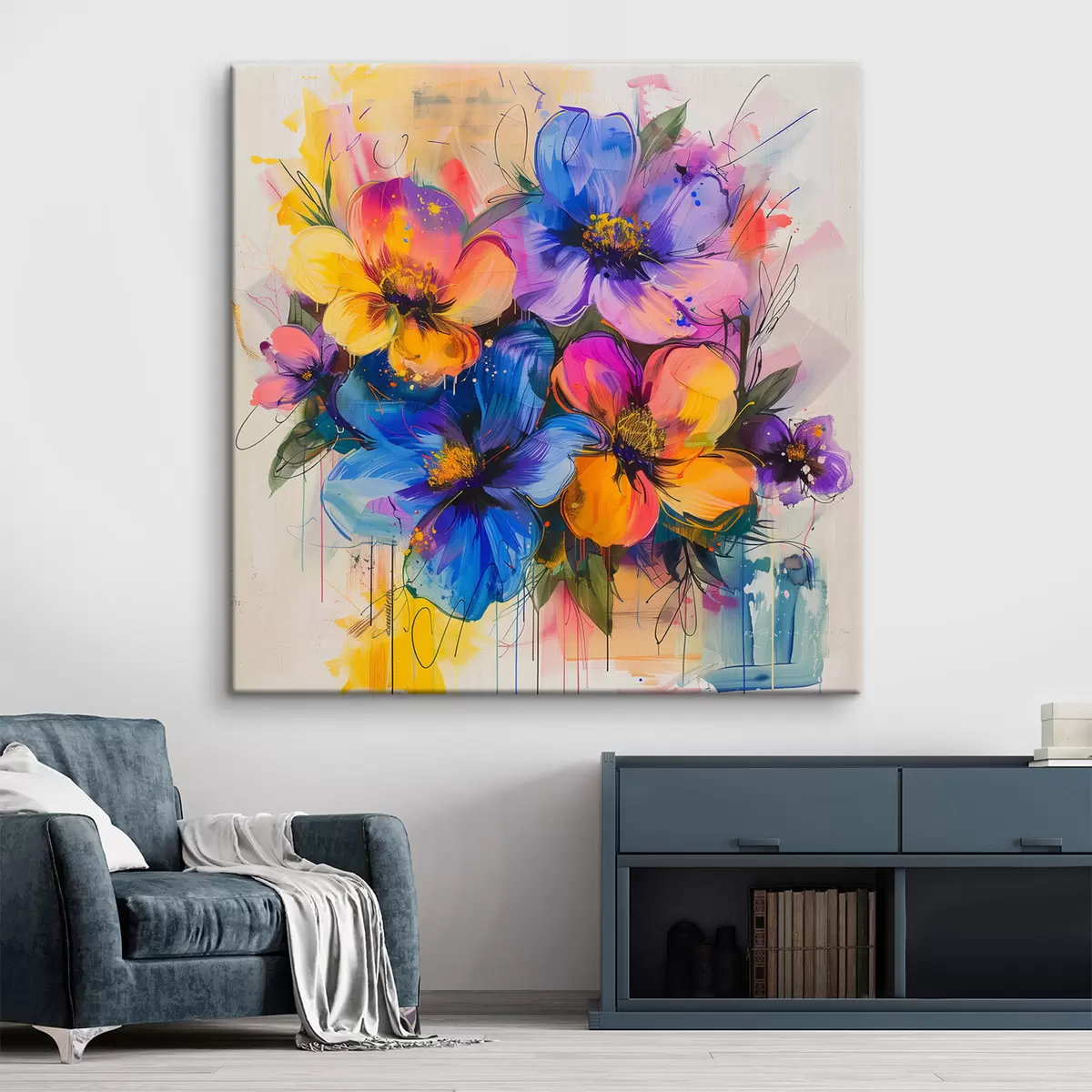 Wandbilder Blumen auf abstraktem Hintergrund s40373