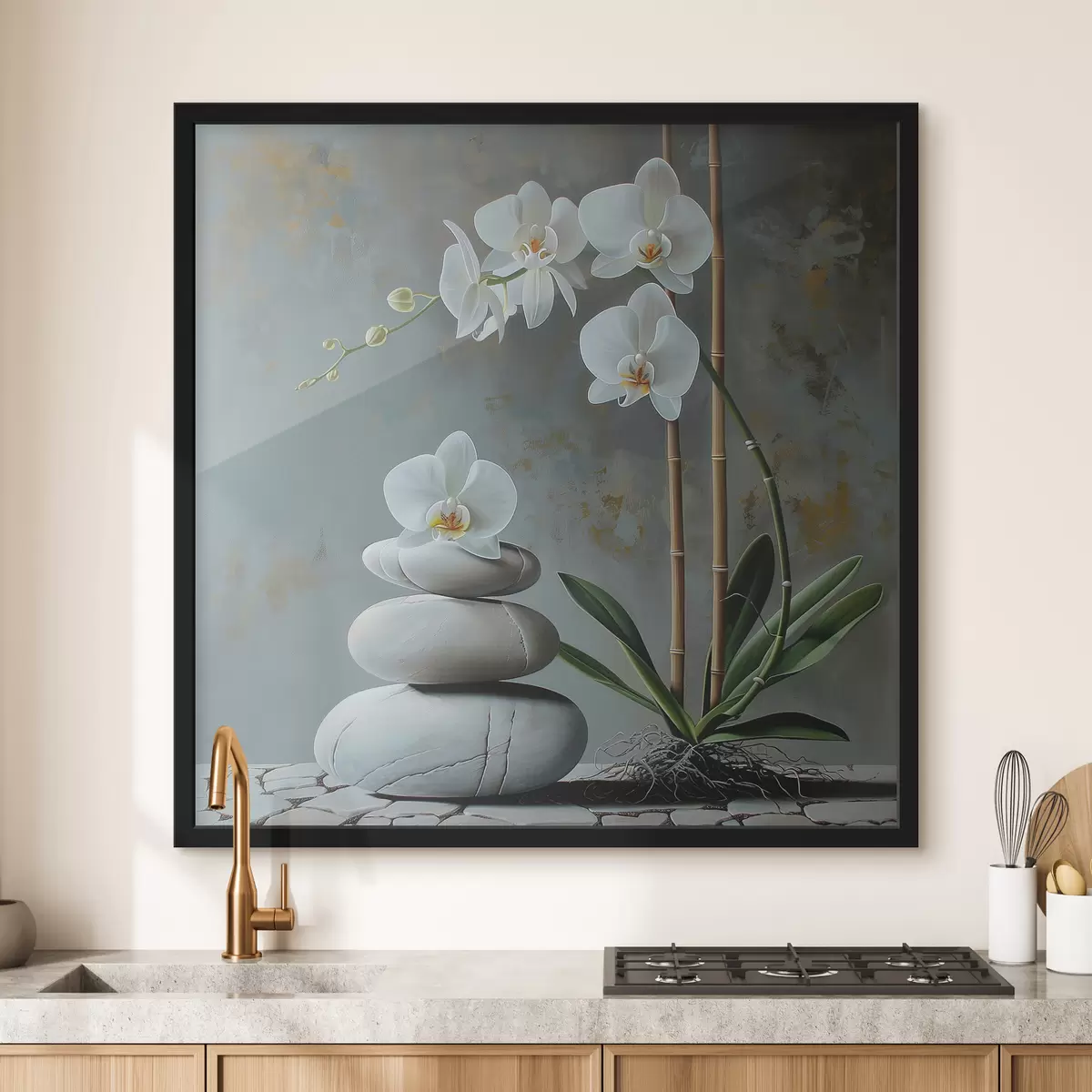 Poster Orchidee auf einer grauen Wand f40368