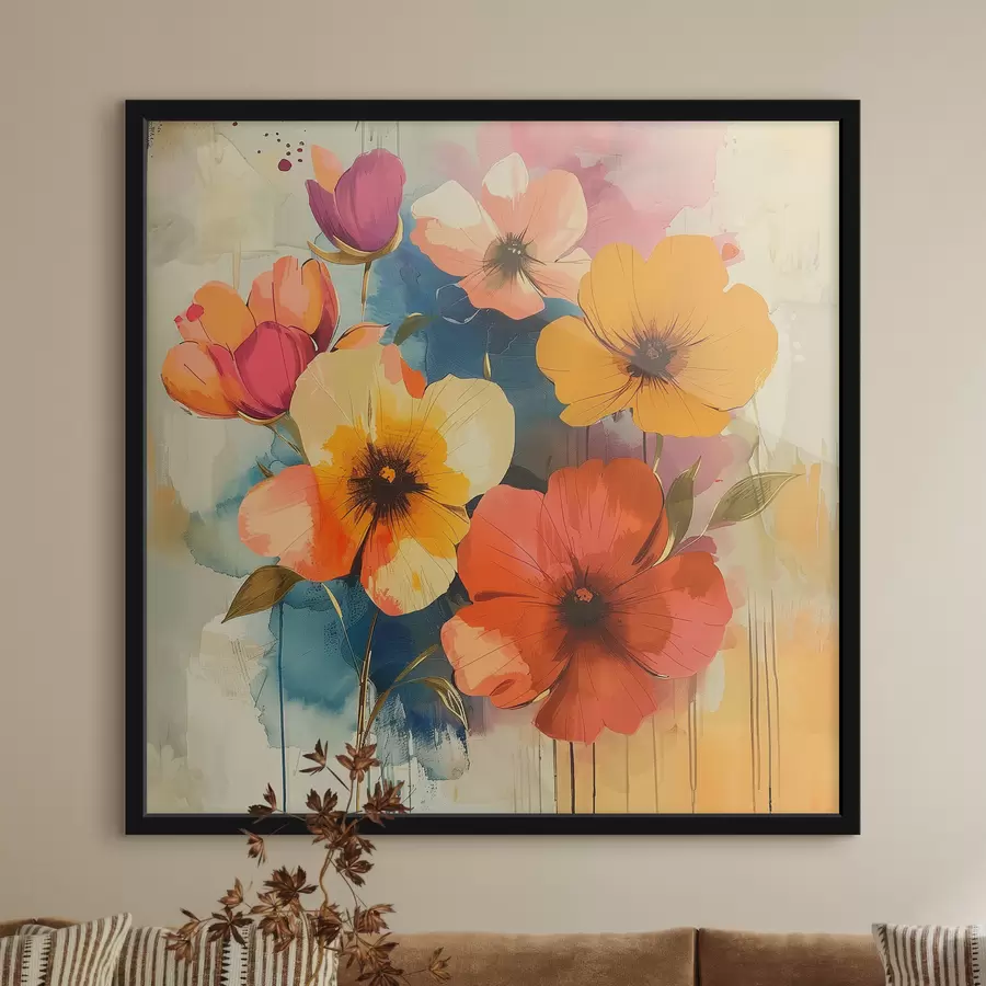 Fototapete Aquarellblumen auf abstraktem Hintergrund f40371