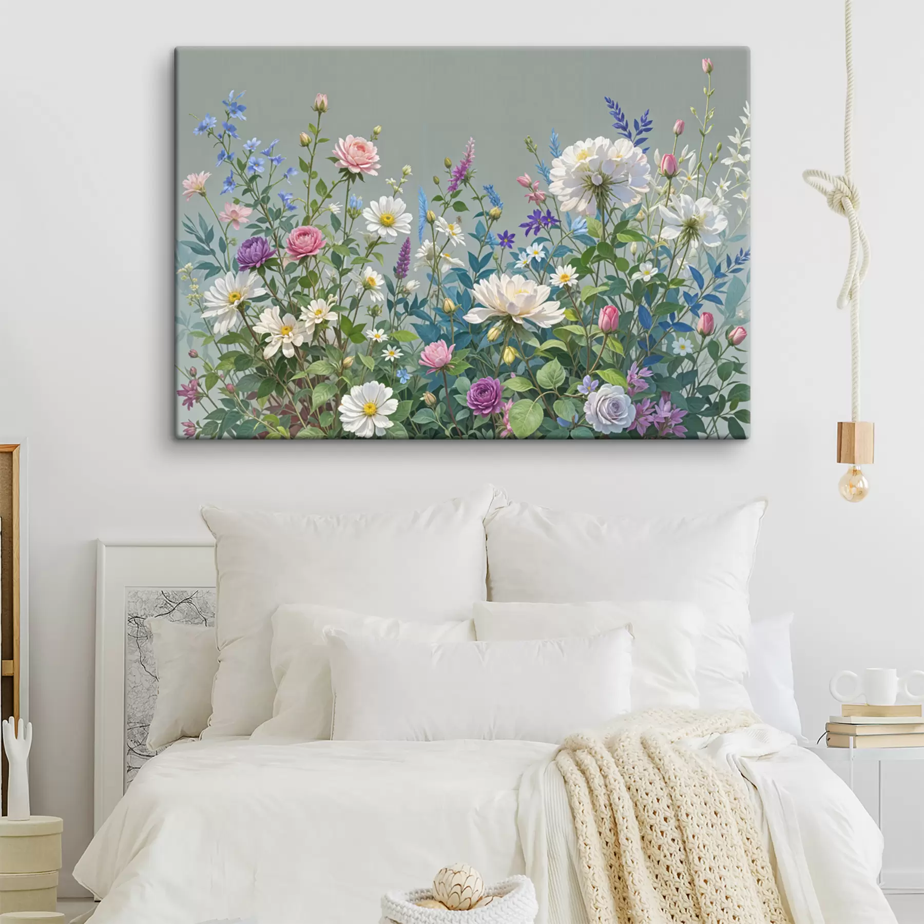 Fototapete Ein üppiger, lebendiger Garten mit einer Vielzahl bunter Blumen und blühender Pflanzen vor einem grauen Hintergrund s40393