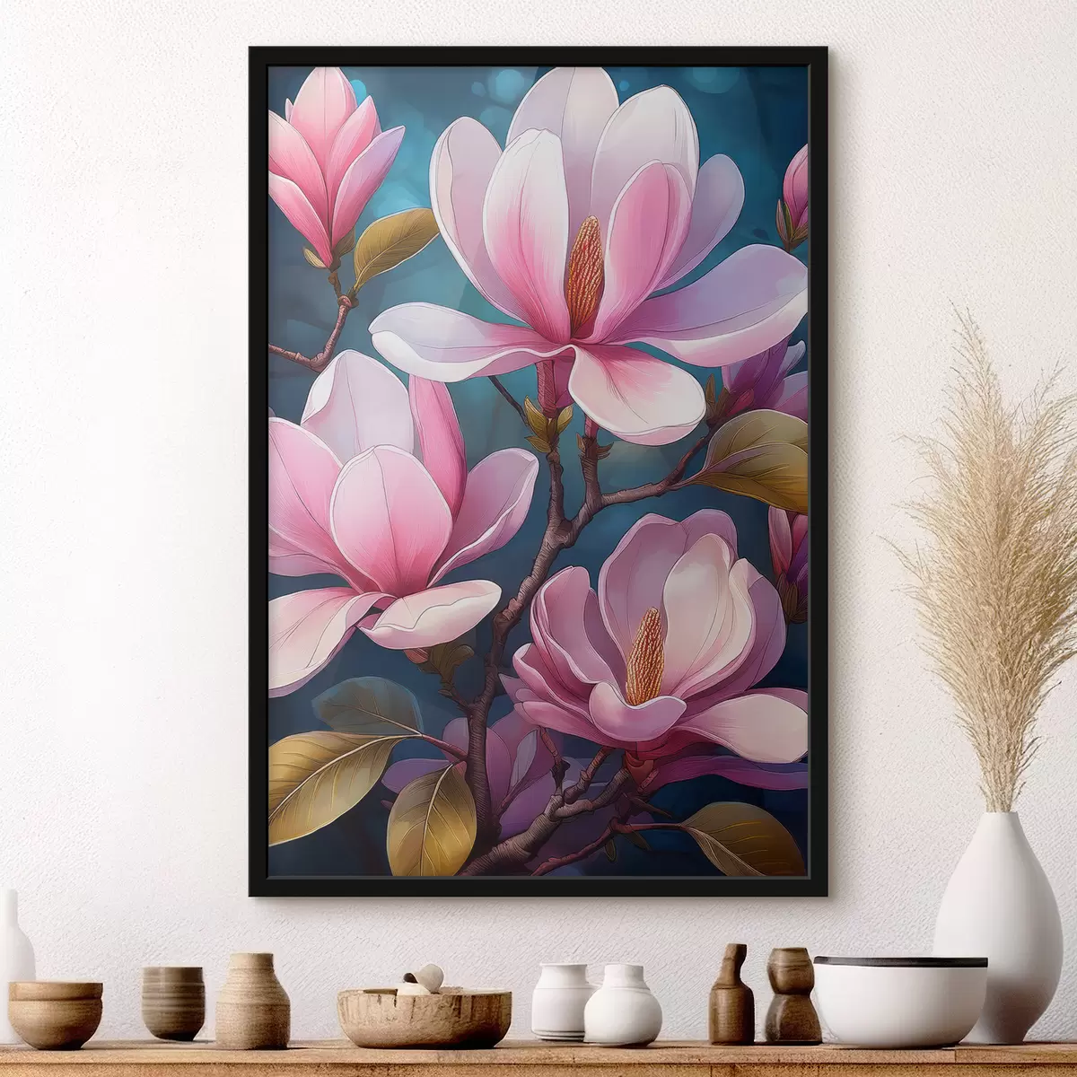Poster Magnolienblüten, rosa Magnolie, große Blüten f40425