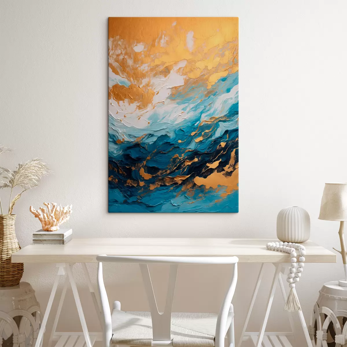 Wandbilder Abstraktes Gemälde mit Blau- und Weißtönen s40328