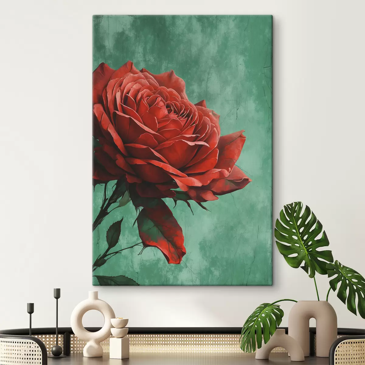 Wandbilder Rose auf grünem Hintergrund s40339