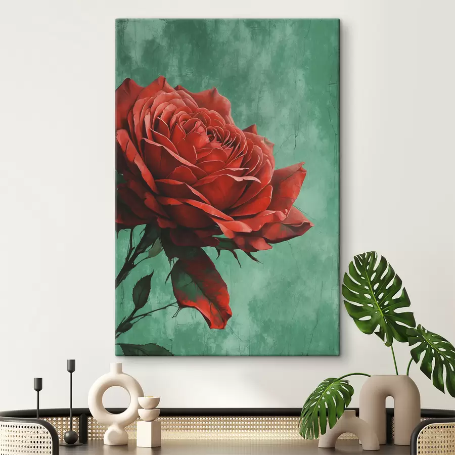 Wandbilder Rose auf grünem Hintergrund s40339