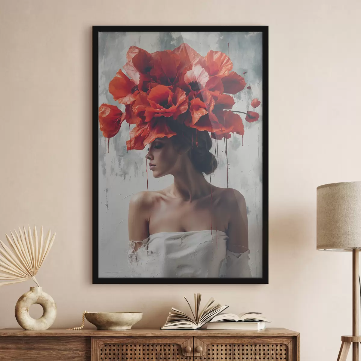 Poster Mädchen mit Mohnblumen auf dem Kopf f40338