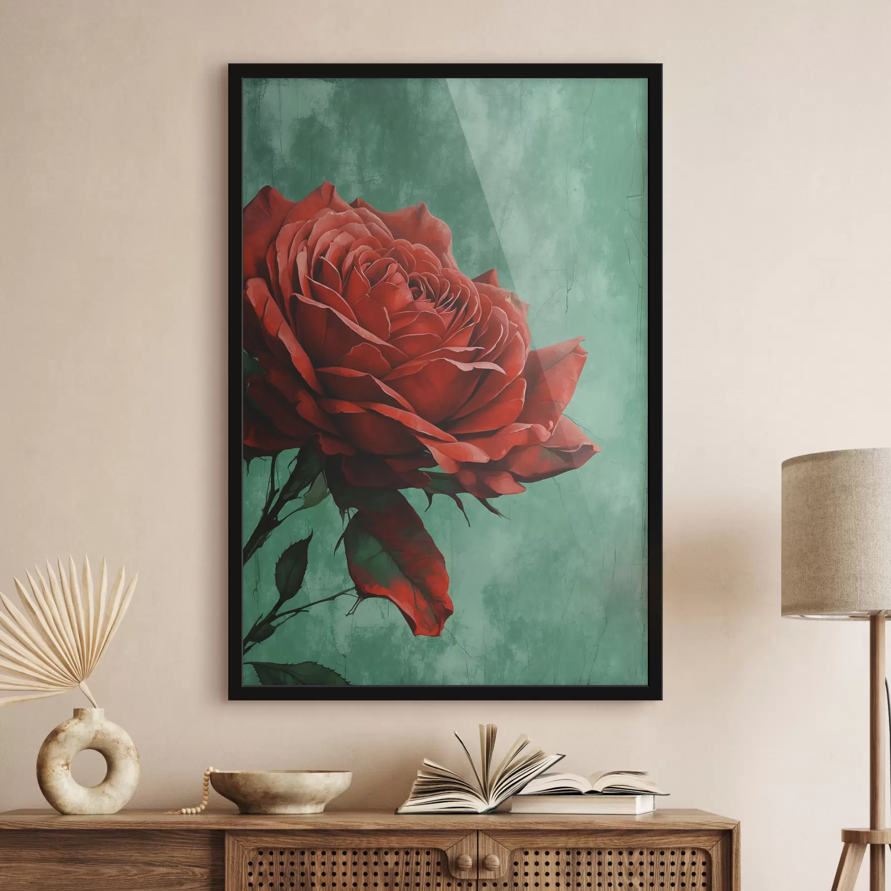 Wandbilder Rose auf grünem Hintergrund f40339