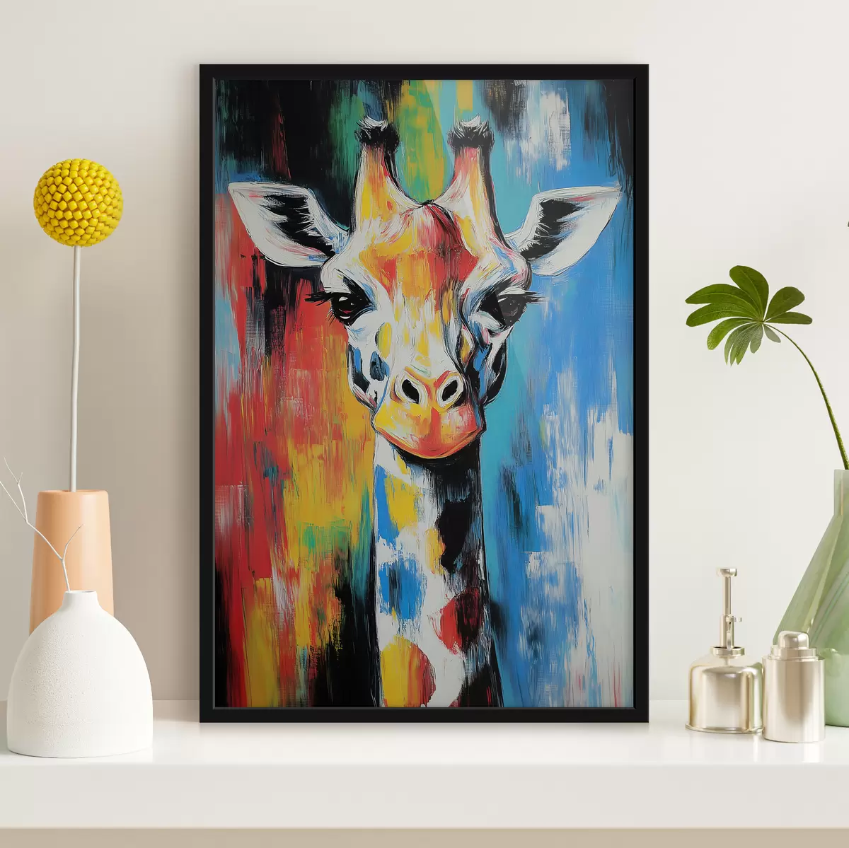 Poster Mehrfarbige Giraffe f40349