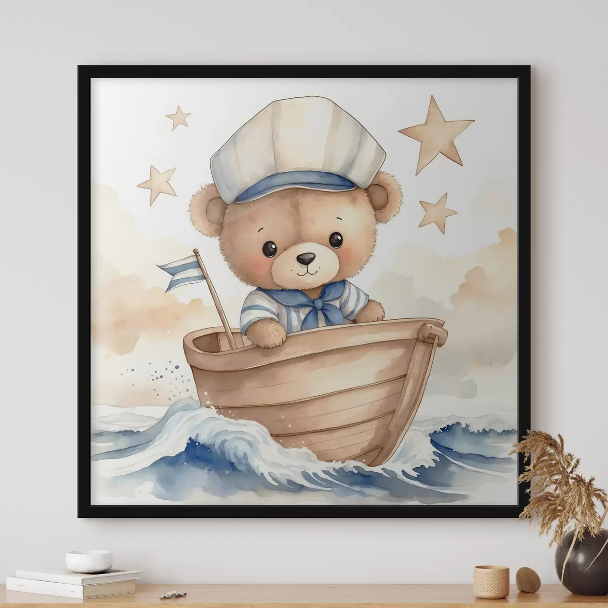 Poster Niedlicher Aquarell-Teddybär in einem Boot f40428