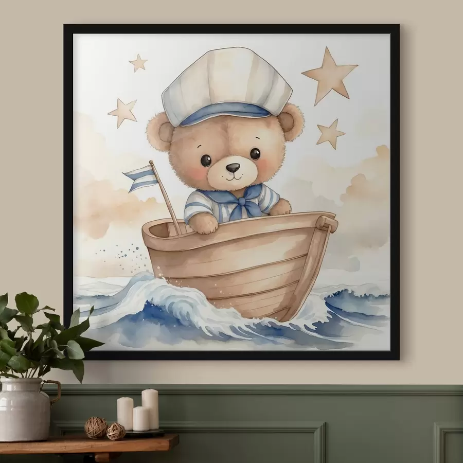 Wandbilder Niedlicher Aquarell-Teddybär in einem Boot f40428