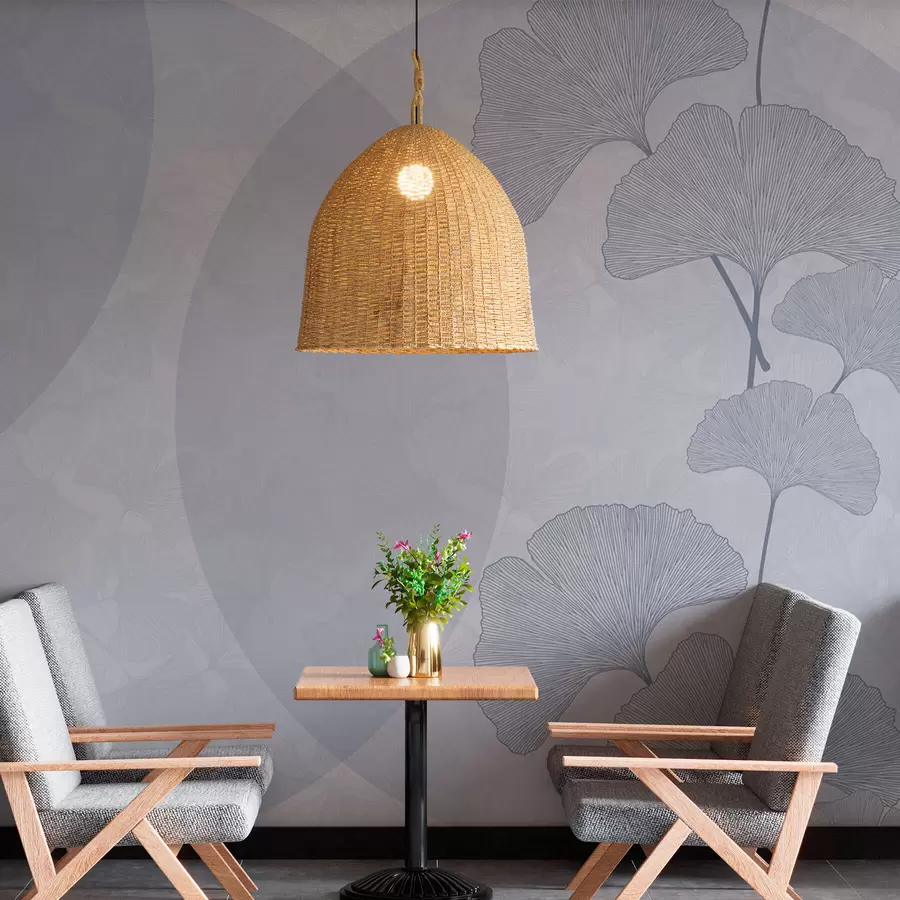 Fototapete Große Ginkgoblätter und geometrische blaue Farbe w01465v1