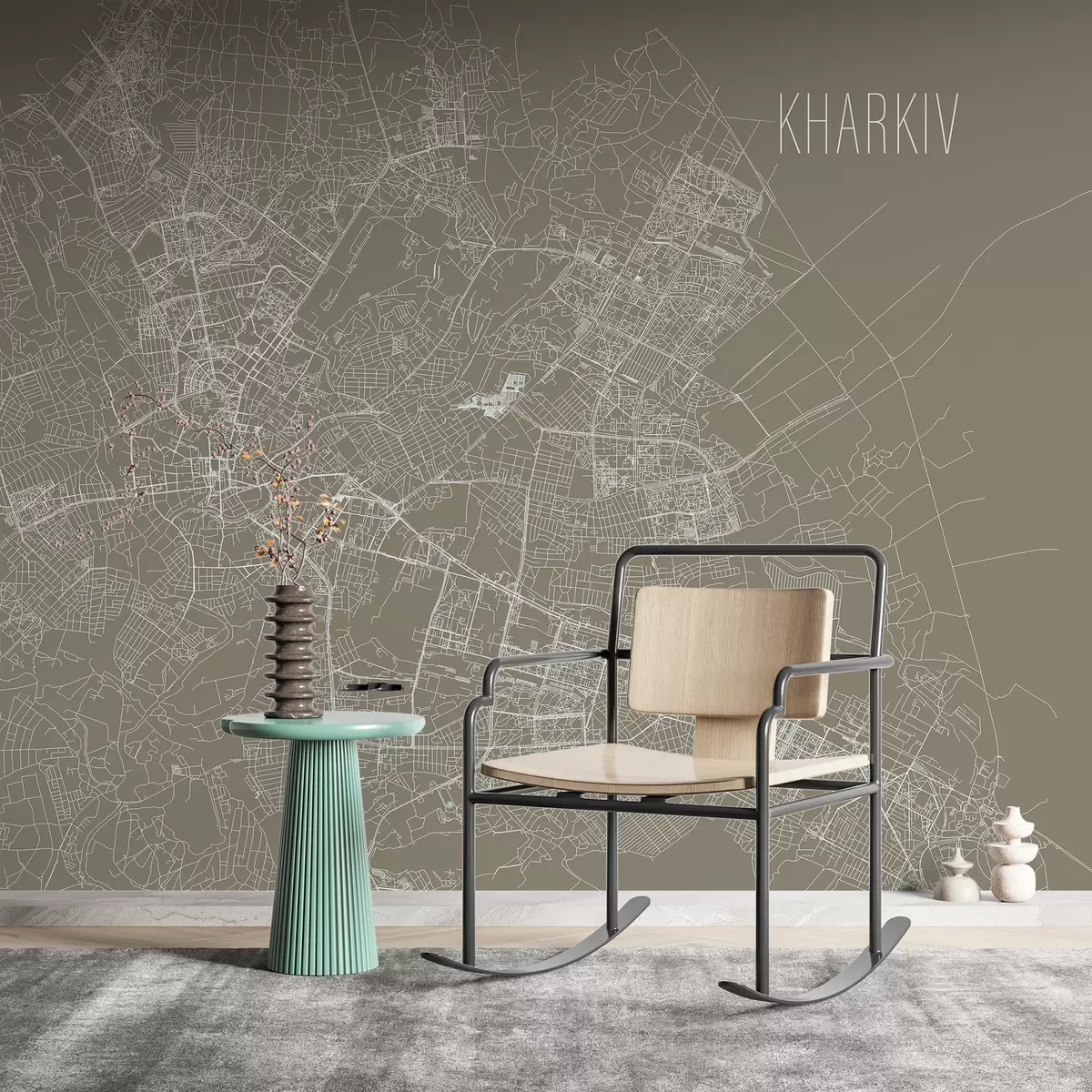 Fototapete Vergrößerte Karte Porträt Wandbild der Stadt Charkiw auf einem braunen Hintergrund w01024v1