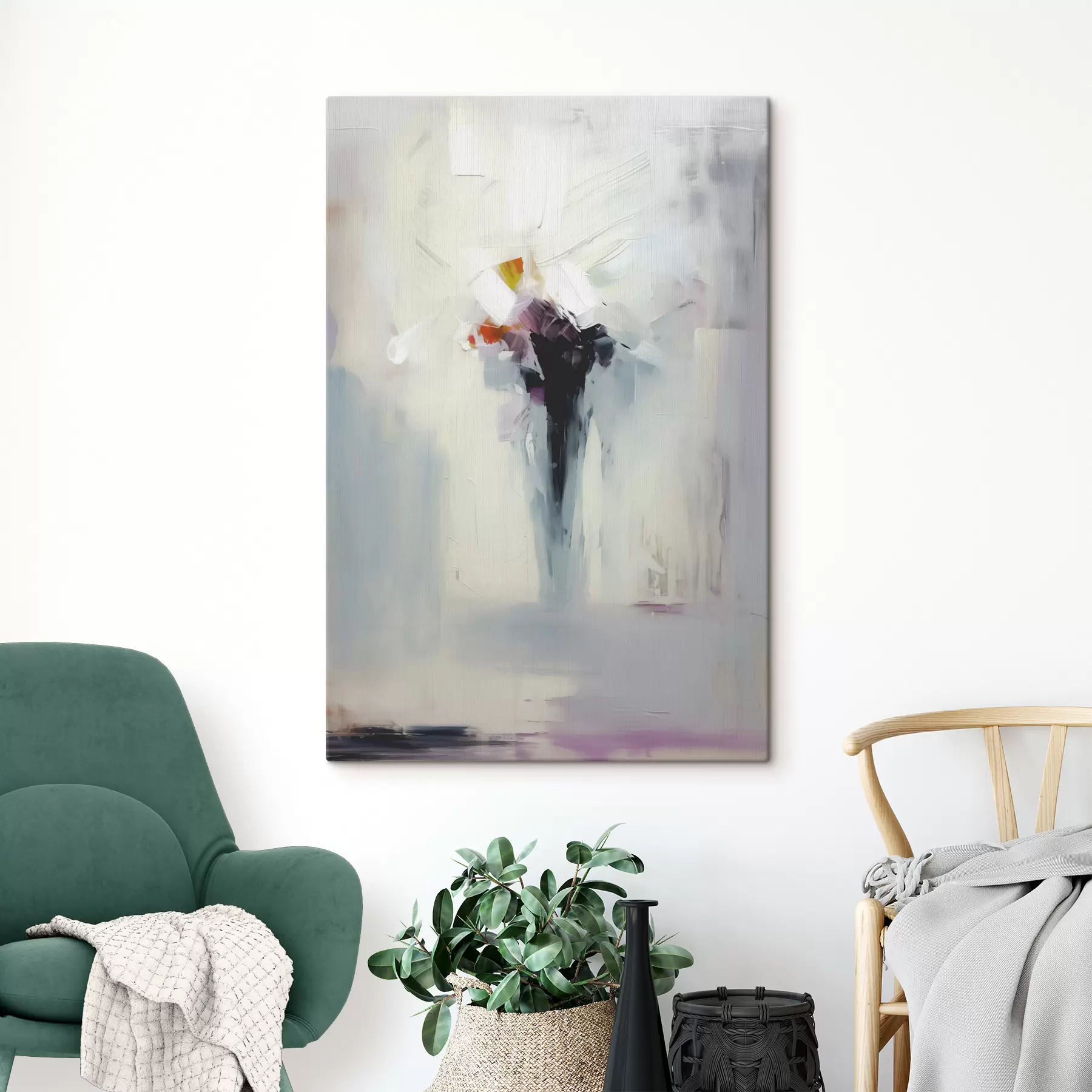 Fototapete Astrale Abstraktion, schwarzer Fleck auf weiß-grauem Hintergrund, Nachahmung von Pinselstrichen s40526