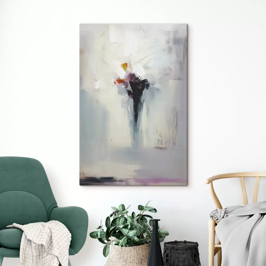 Wandbilder Astrale Abstraktion, schwarzer Fleck auf weiß-grauem Hintergrund, Nachahmung von Pinselstrichen s40526