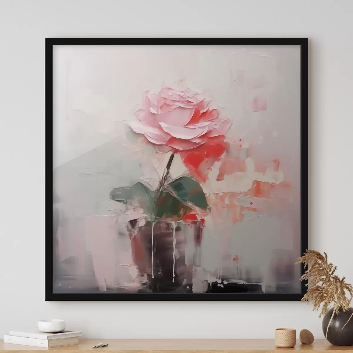 Poster Abstrakte Rose in einer Vase, grau, rosa, rot f40515