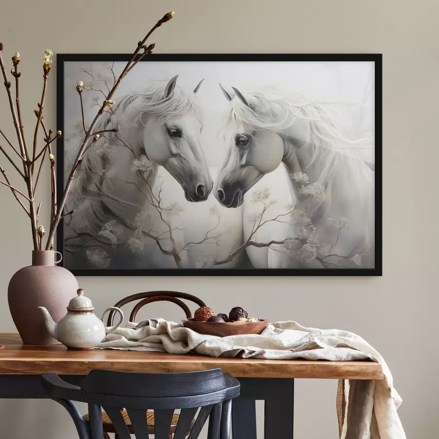 Fototapete Zwei Pferde zwischen den Zweigen f40530