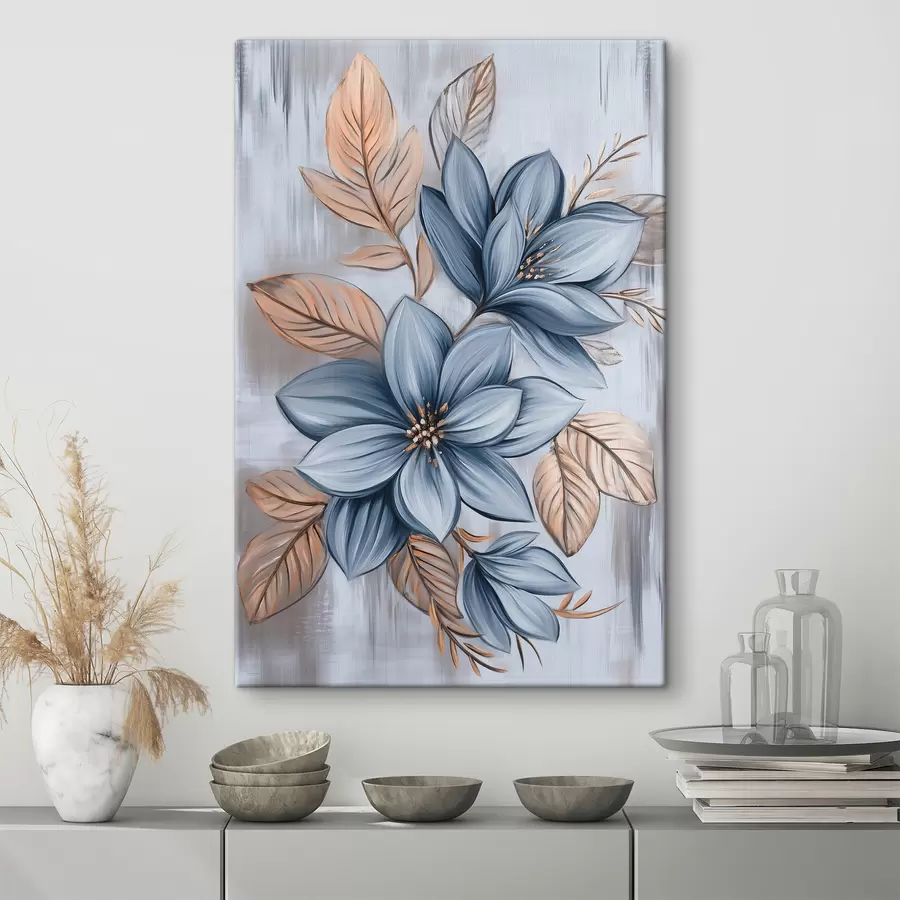 Wandbilder Blaue Blumen auf grauem Hintergrund s40453
