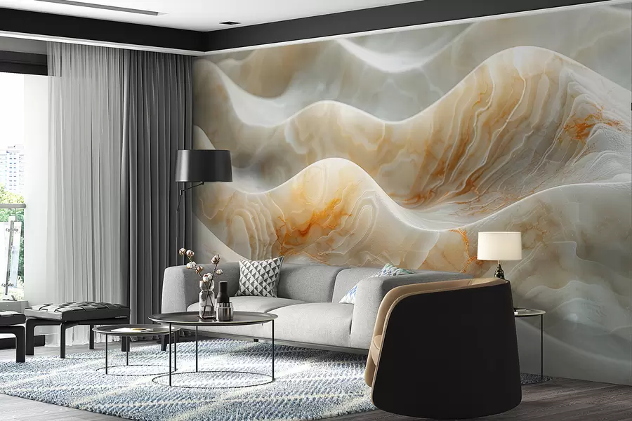 Fototapete Wellen aus Marmor in Beigetönen w01488