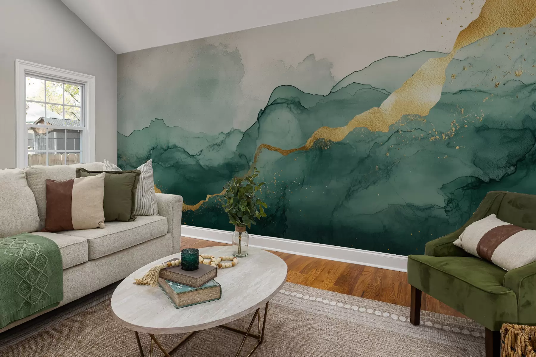 Fototapete Vintage Smaragd Aquarell Zusammensetzung w01362v1