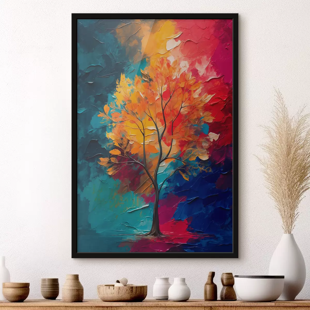 Poster Mehrfarbiger Baum auf abstraktem Acryl-Hintergrund f40459