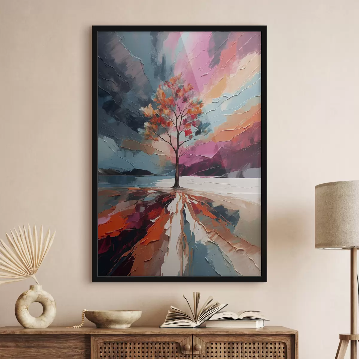 Poster Abstraktes Acrylgemälde mit Baum f40461