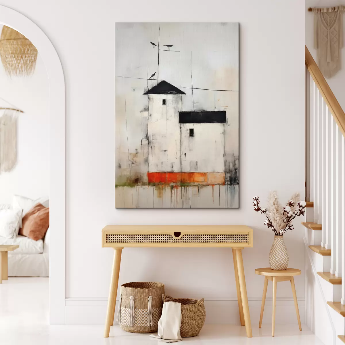 Wandbilder Abstrakte Szene mit Vögeln und Gebäude s40685