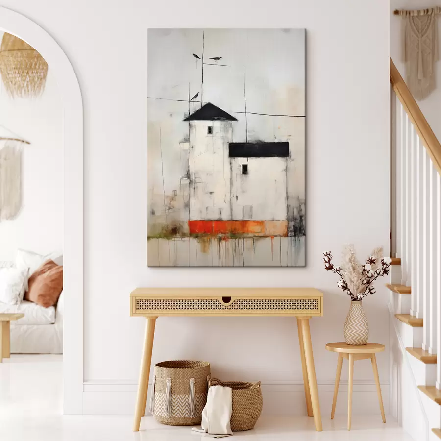 Wandbilder Abstrakte Szene mit Vögeln und Gebäude s40685