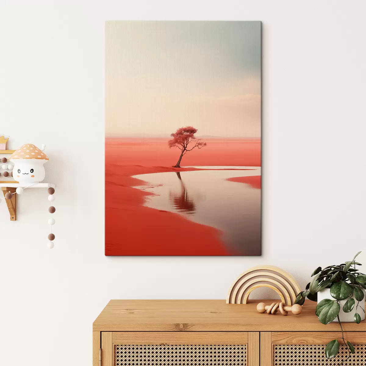 Wandbilder Minimalistische Landschaft Baum durch den Fluss, rot, grau Farbe s40722