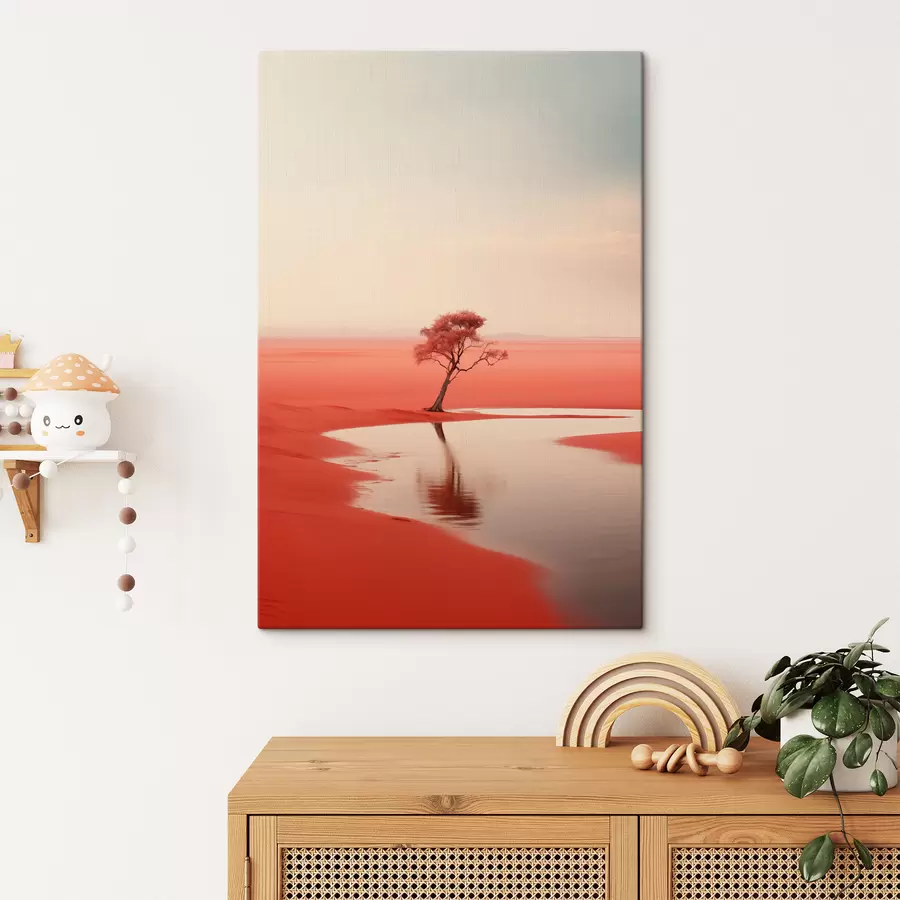 Wandbilder Minimalistische Landschaft Baum durch den Fluss, rot, grau Farbe s40722