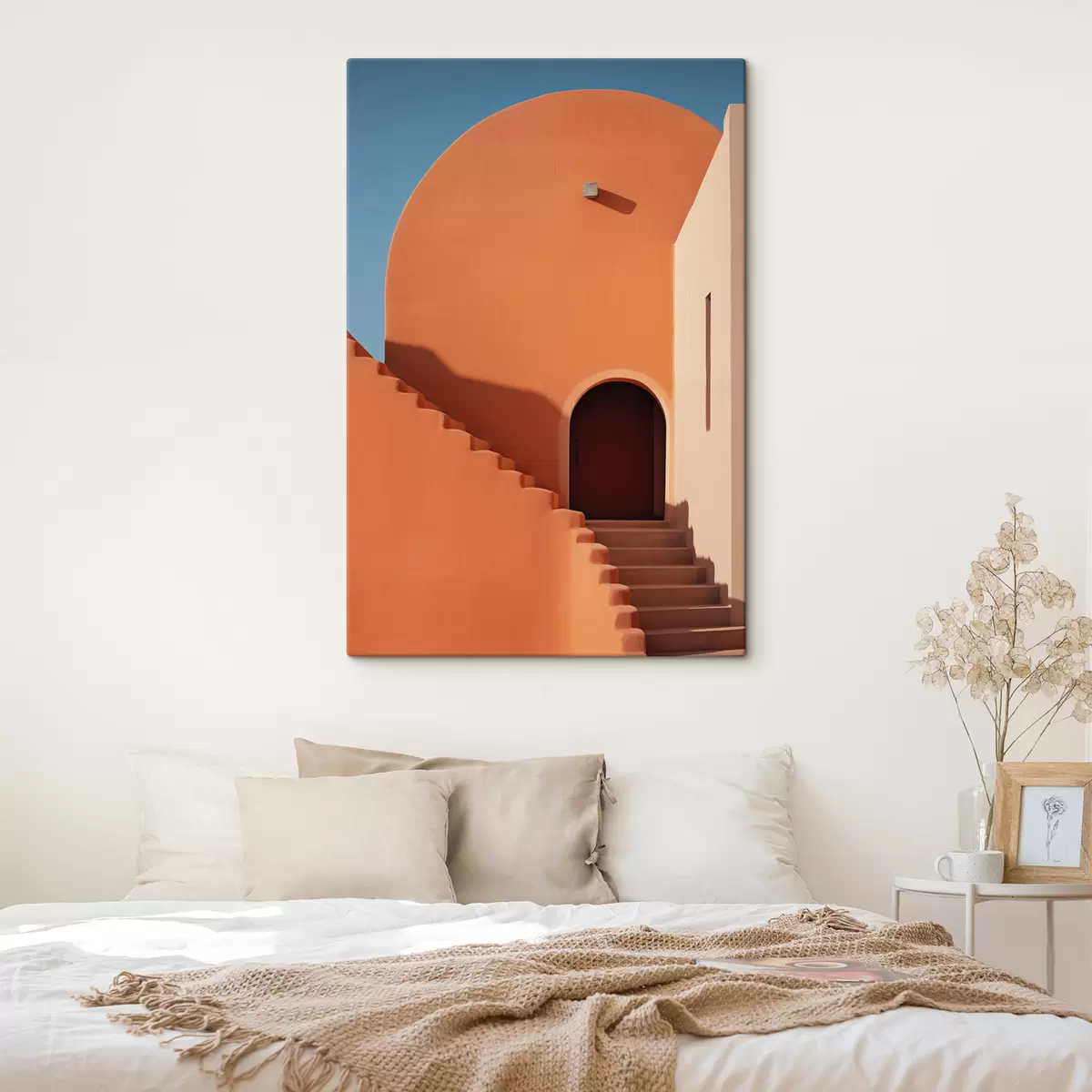 Wandbilder Minimalistische architektonische Gebäude mit Stufen, blau, orange Farbe s40724