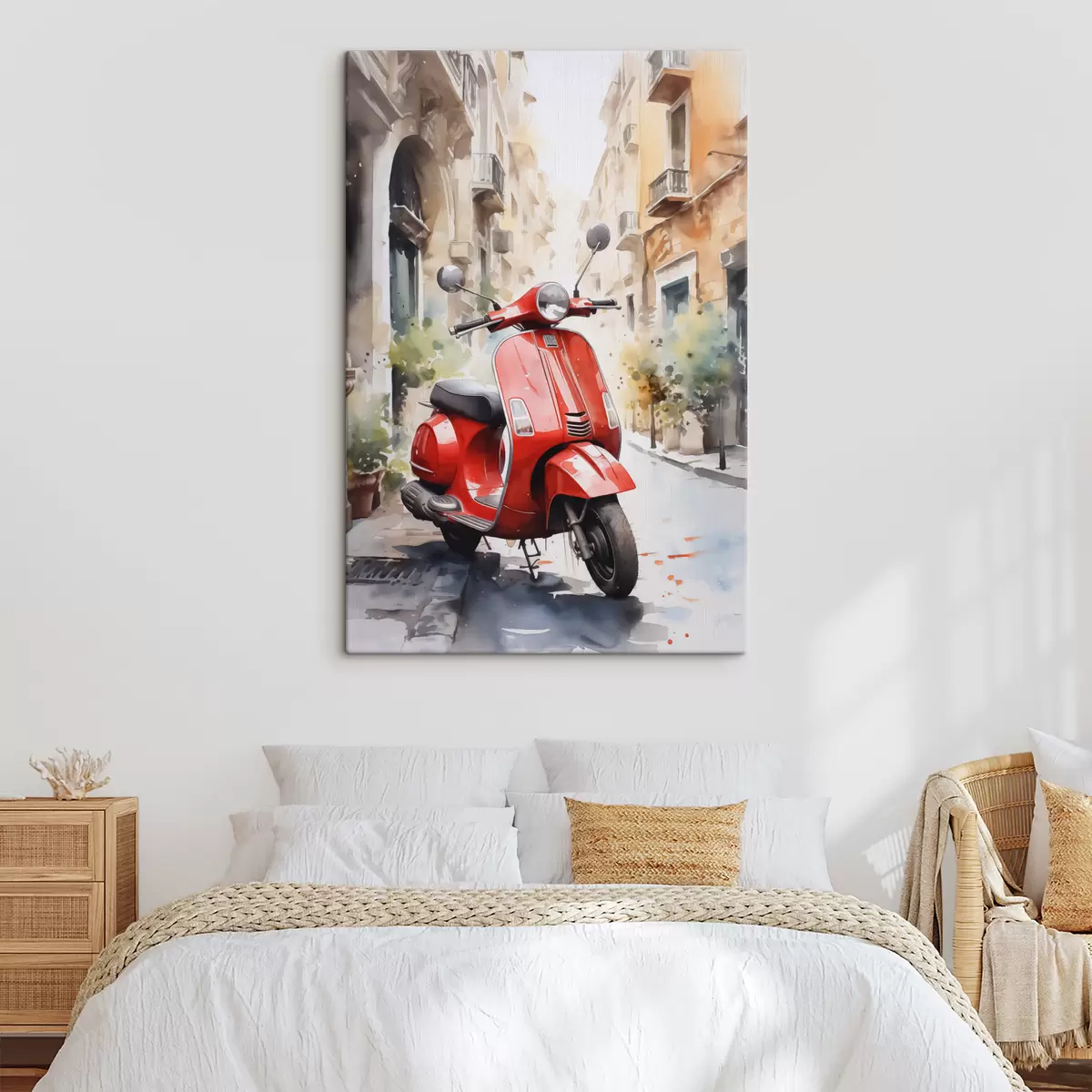 Wandbilder Rotes Motorrad auf der Straße von Rom Aquarell s40728