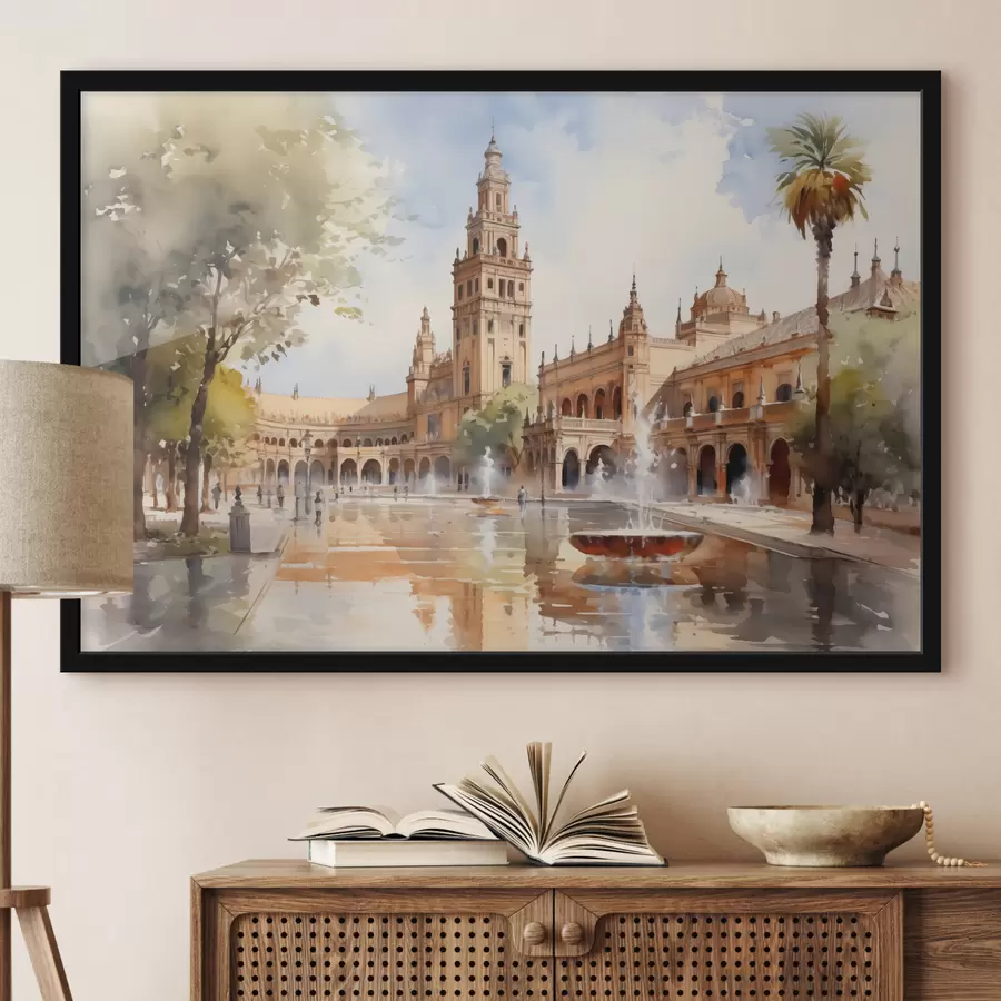 Fototapete Schlossplatz in der Stadt Aquarell f40681