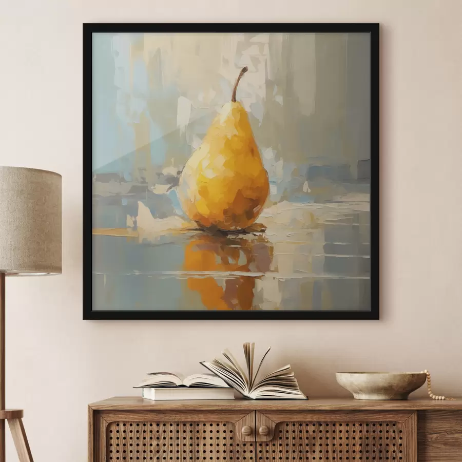 Fototapete Birne auf pastellfarbenem Hintergrund, gelb, orange, grau f40690