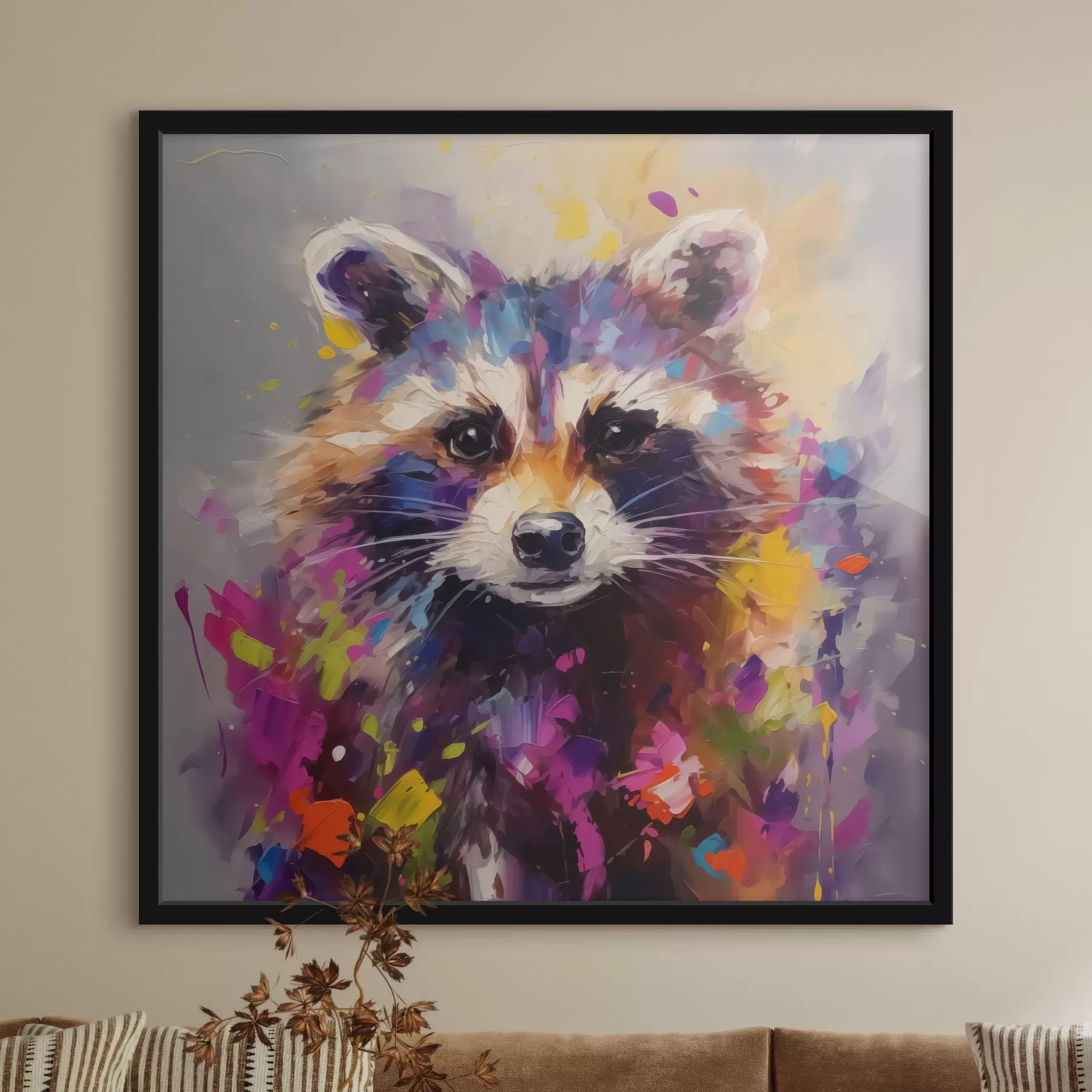 Fototapete Abstraktes Porträt eines Waschbären in hellen Farben f40691