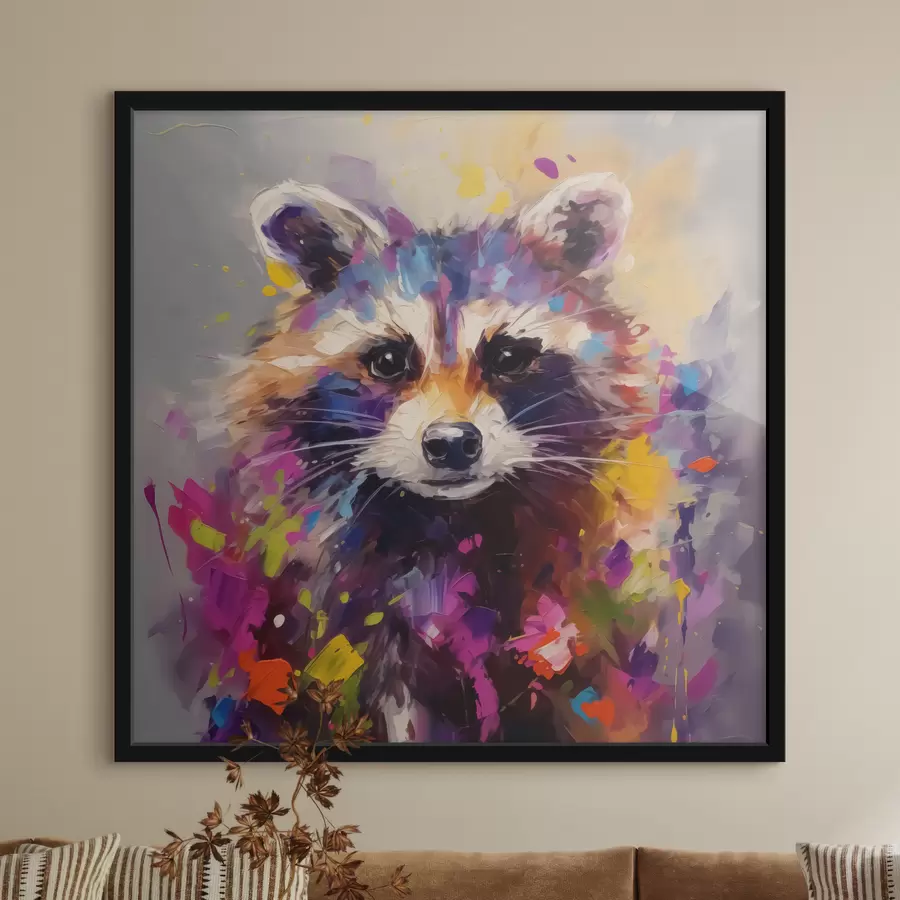 Fototapete Abstraktes Porträt eines Waschbären in hellen Farben f40691