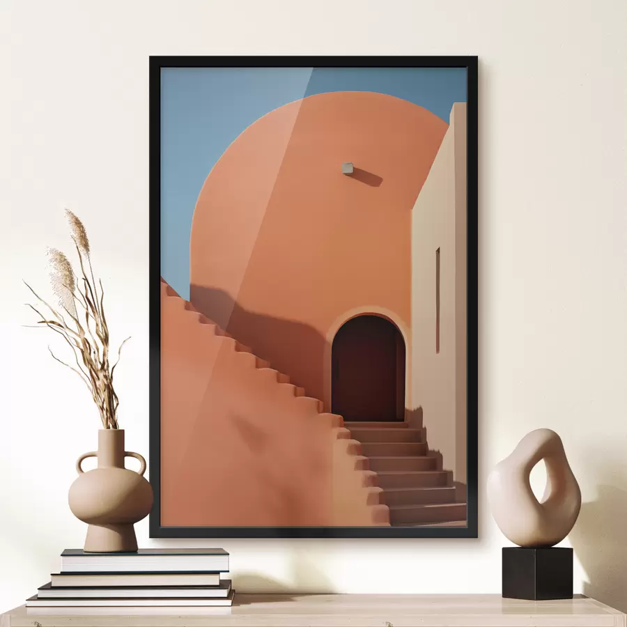 Fototapete Minimalistische architektonische Gebäude mit Stufen, blau, orange Farbe f40724