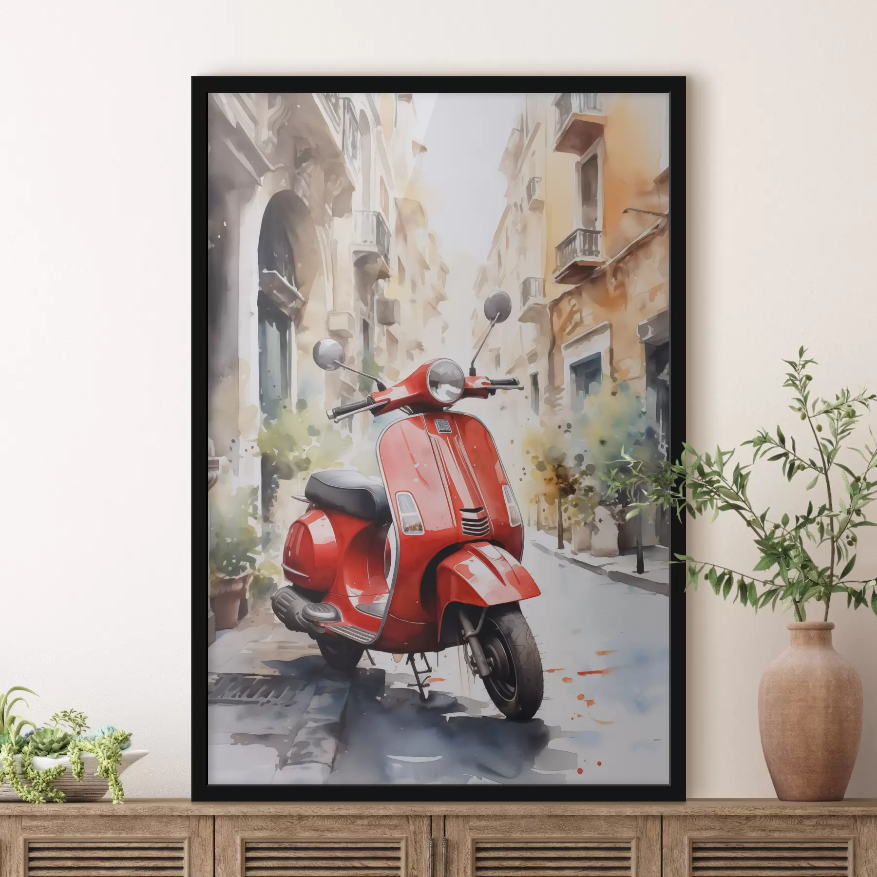 Wandbilder Rotes Motorrad auf der Straße von Rom Aquarell f40728