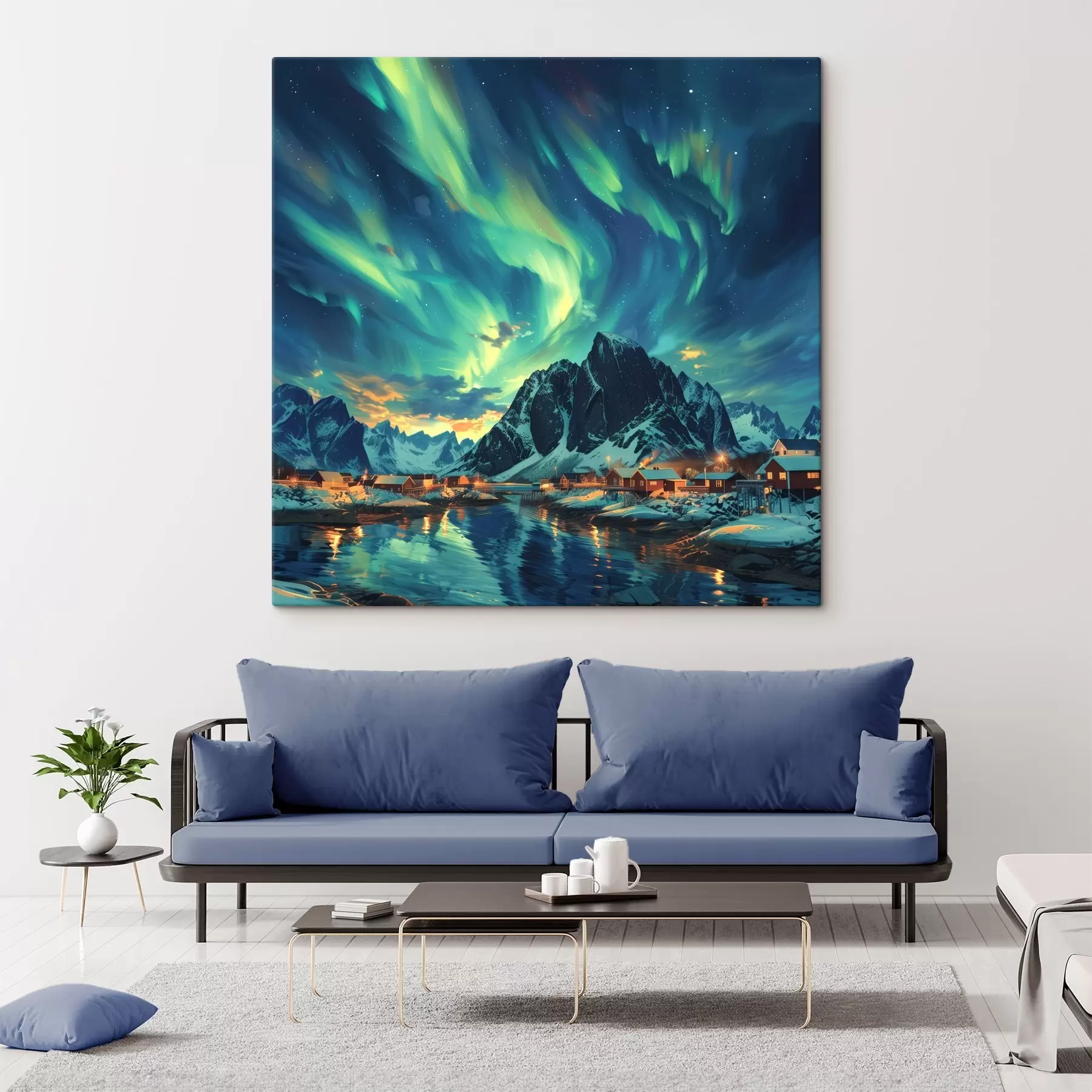 Fototapete Lofoten Inseln, Nordlicht, Winterdorf s40299