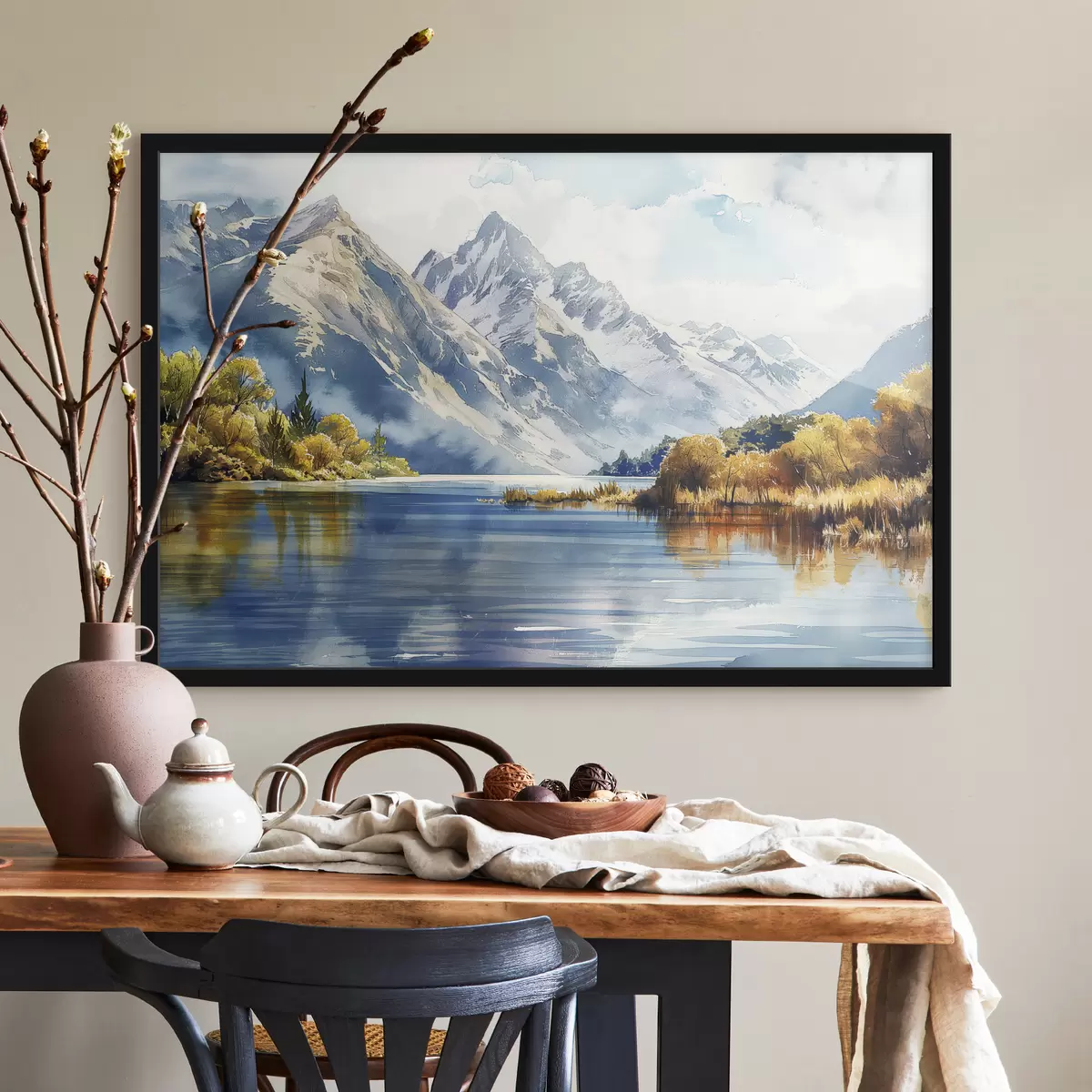 Poster Herbst Berge Landschaft, Fluss, Bäume f40309