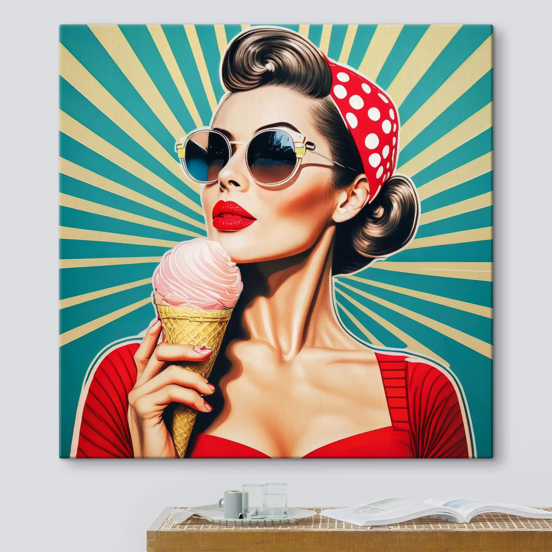 Fototapete mädchen mit Eiscreme, Pop-Art, Pin-up, Retro s40718