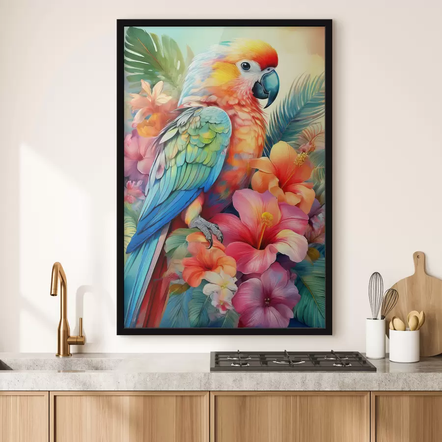 Wandbilder heller Papagei in Blumen f40711