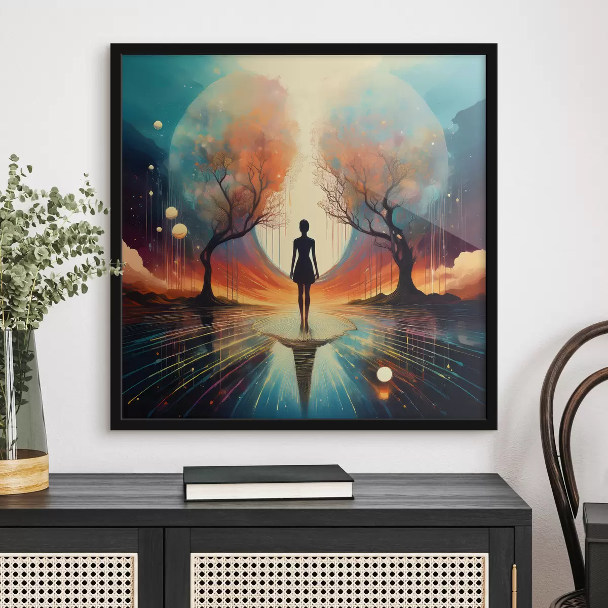 Poster silhouette zwischen Bäumen, Selbsterkenntnis, Selbstreflexion f40713